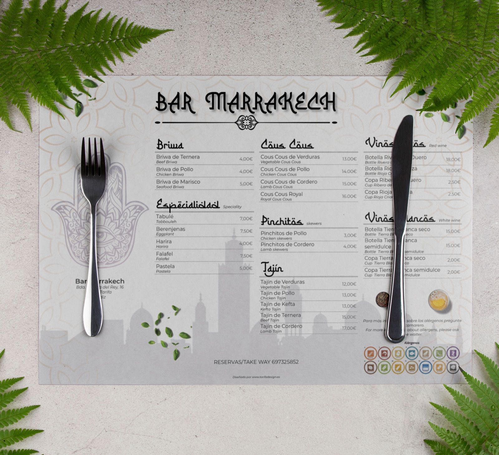 Carta mantel diseñada para Bar Marrakech